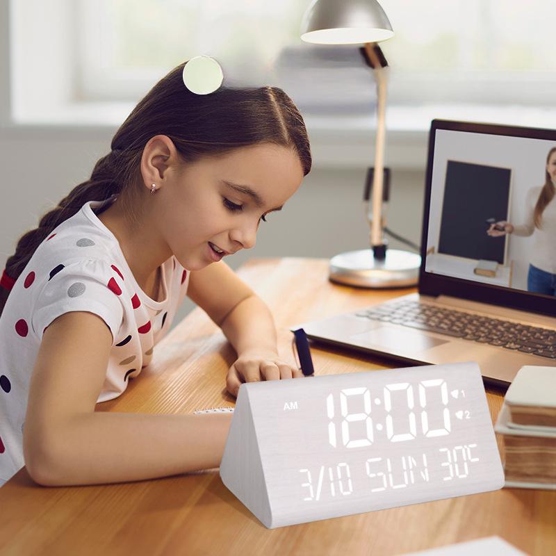 Wooden Clock Digital Luminous Mute Digital Alarm Clock Perpetual Calendar Temperature Electronic Clock Multifunction Clock