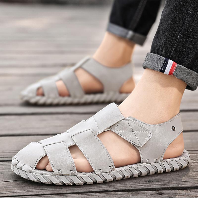 Baotou Sandals, Summer Handmade Flat Bottomed Sandals, Men's Casual Breathable Beach Shoes