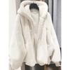 Winter Women's Loose Hooded Cotton Thickened Medium and Long Imitation Rose Rabbit Fur Jacket Imitation Fur Coat Sweater