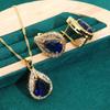Diamond-studded Zircon Lady Jewelry Set European and N Style Jewelry Necklace Gemstone Set Earrings Retro Blue Set