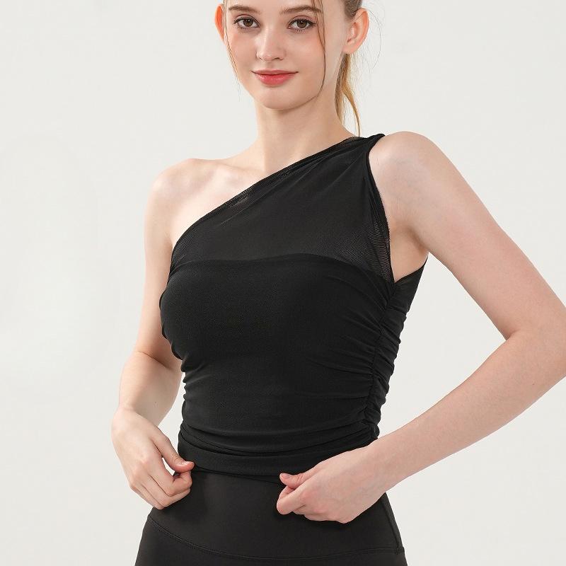 Thin Shoulder Strap Sports Underwear, Fixed Cup Mesh Fabric Running and Fitness Top, Women Wear Yoga Vest On The Outside