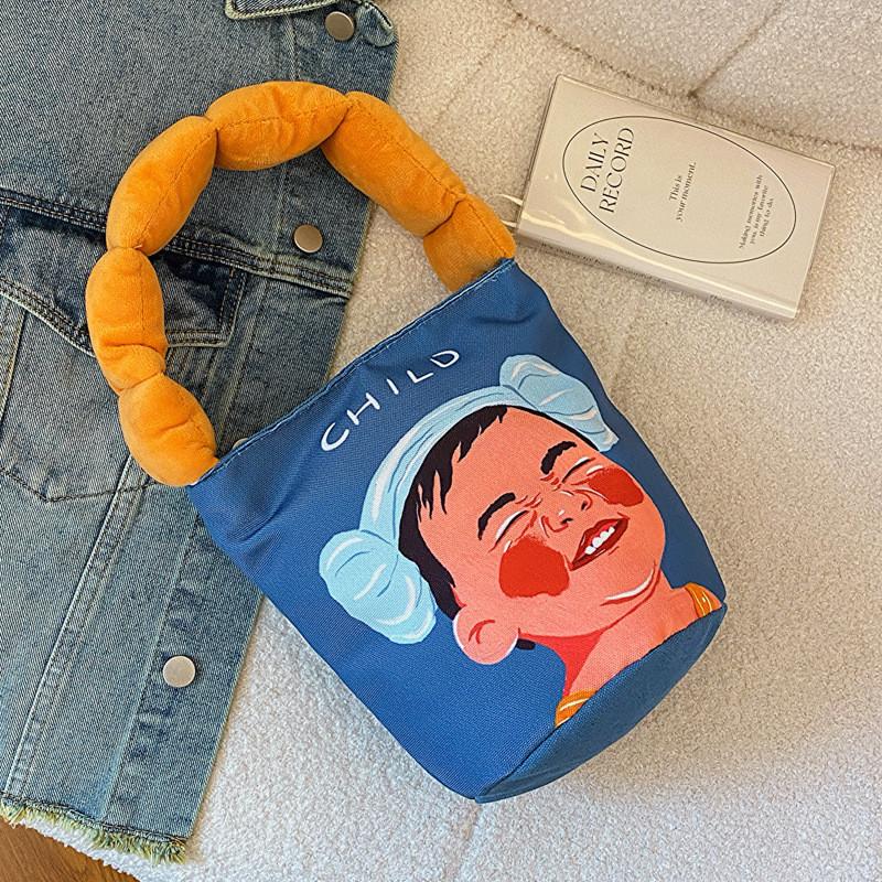 

Stylish Blue And Orange Bucket Bag For Students And Commuters With Canvas Material синий
