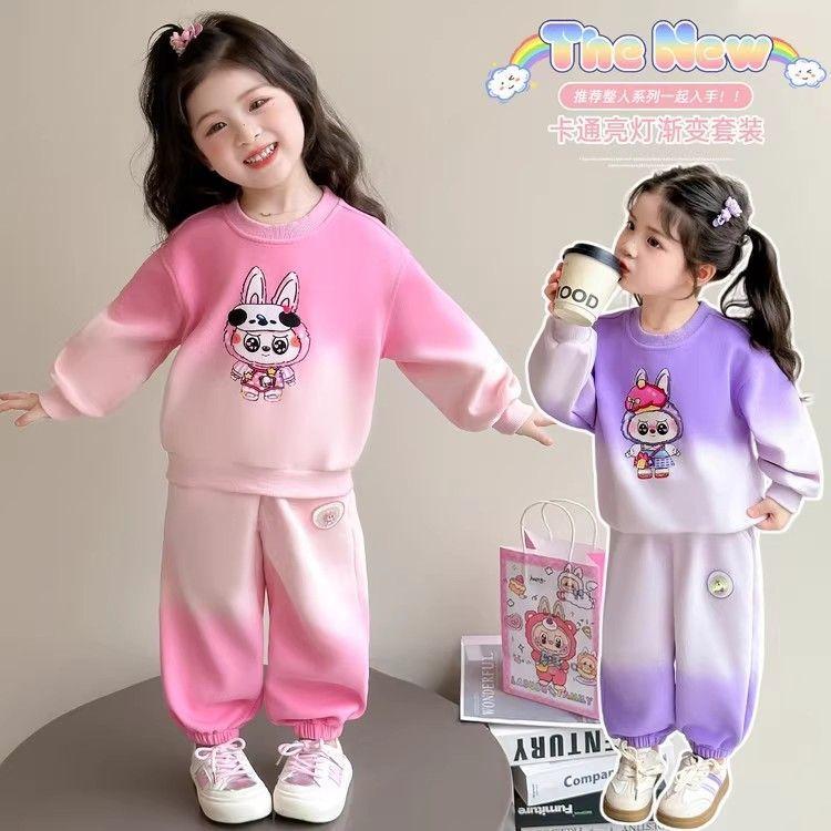 Autumn Kids Cartoon Hoodie Set Girls Fashion Casual Two Piece Outfit Baby Spring Fall Clothes