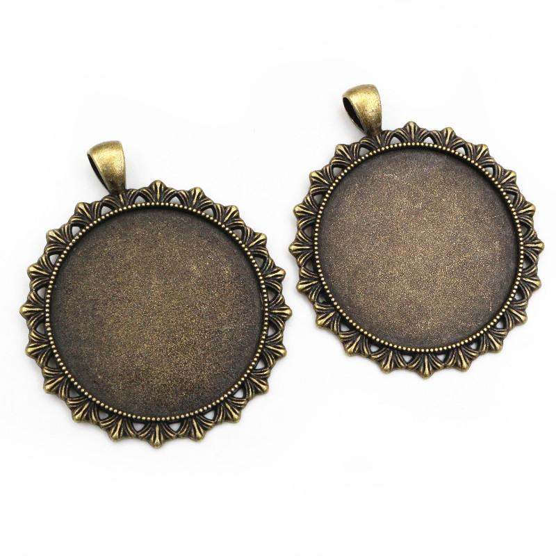 5pcs 35mm Inner Size Bronze Antique Silver Plated Cabochon Blank Base Setting Charms Pendant DIY Jewelry Findings