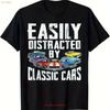 Easily Distracted By Classic Cars T Shirt Reprint Vintage Washed Streetwear Unisex Stylish Designer Clothes