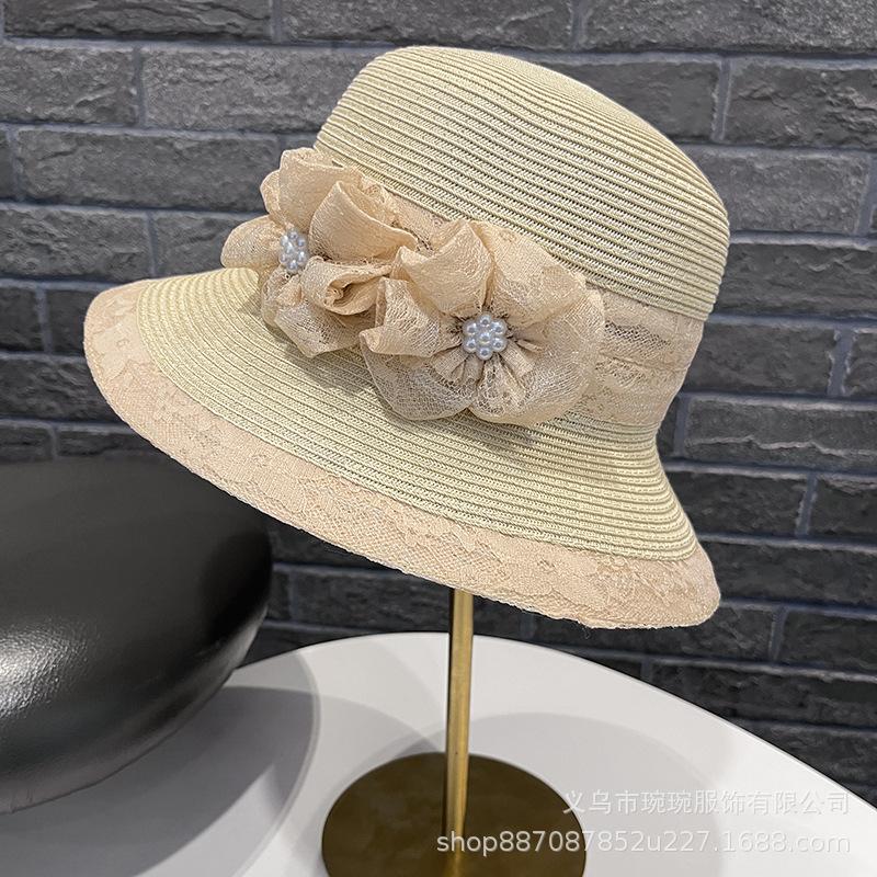 Sweet flower straw hat children summer seaside vacation sunscreen sunshade beach hat show face small versatile pot hat