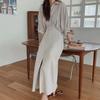 Women Spring Fall Dress Loose Lapel Solid Color Single-breasted Split Hem Soft Long