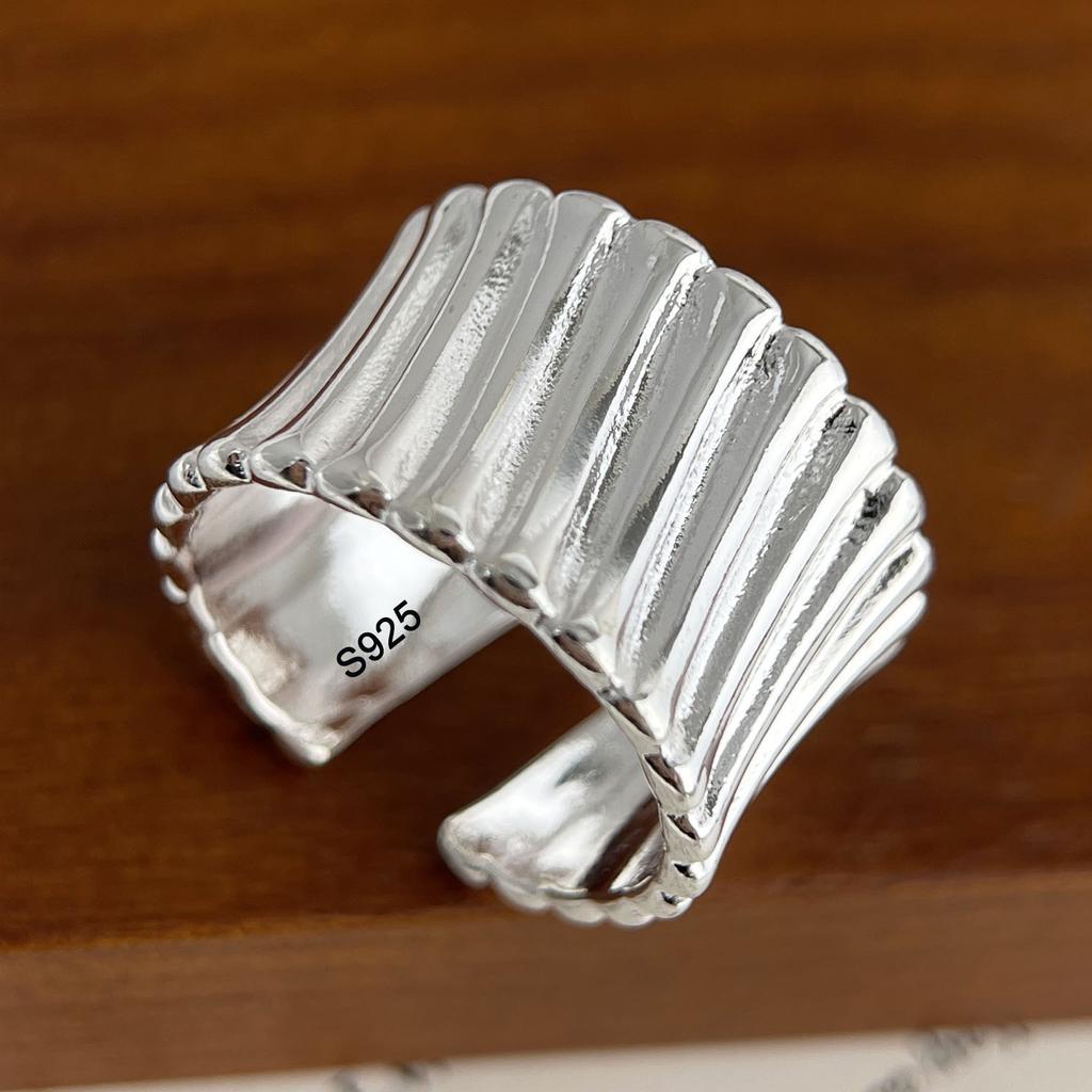 925 Sterling Silver Rings for Women Couple Minimalist Handmade Simple Wide Cross Line Ring Fine Jewelry Gift Prevent Allergy