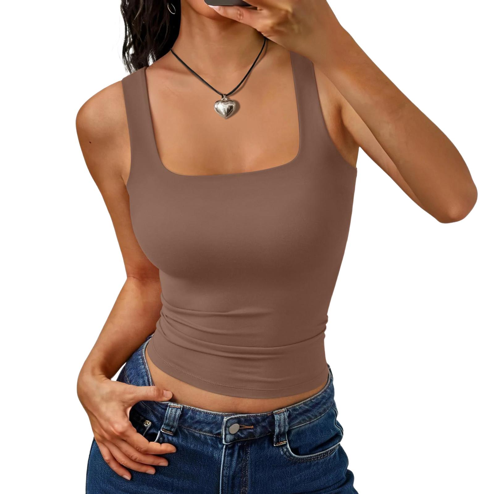 

Women s Fashion Basic Square Neck Sleeveless Top M коричневий