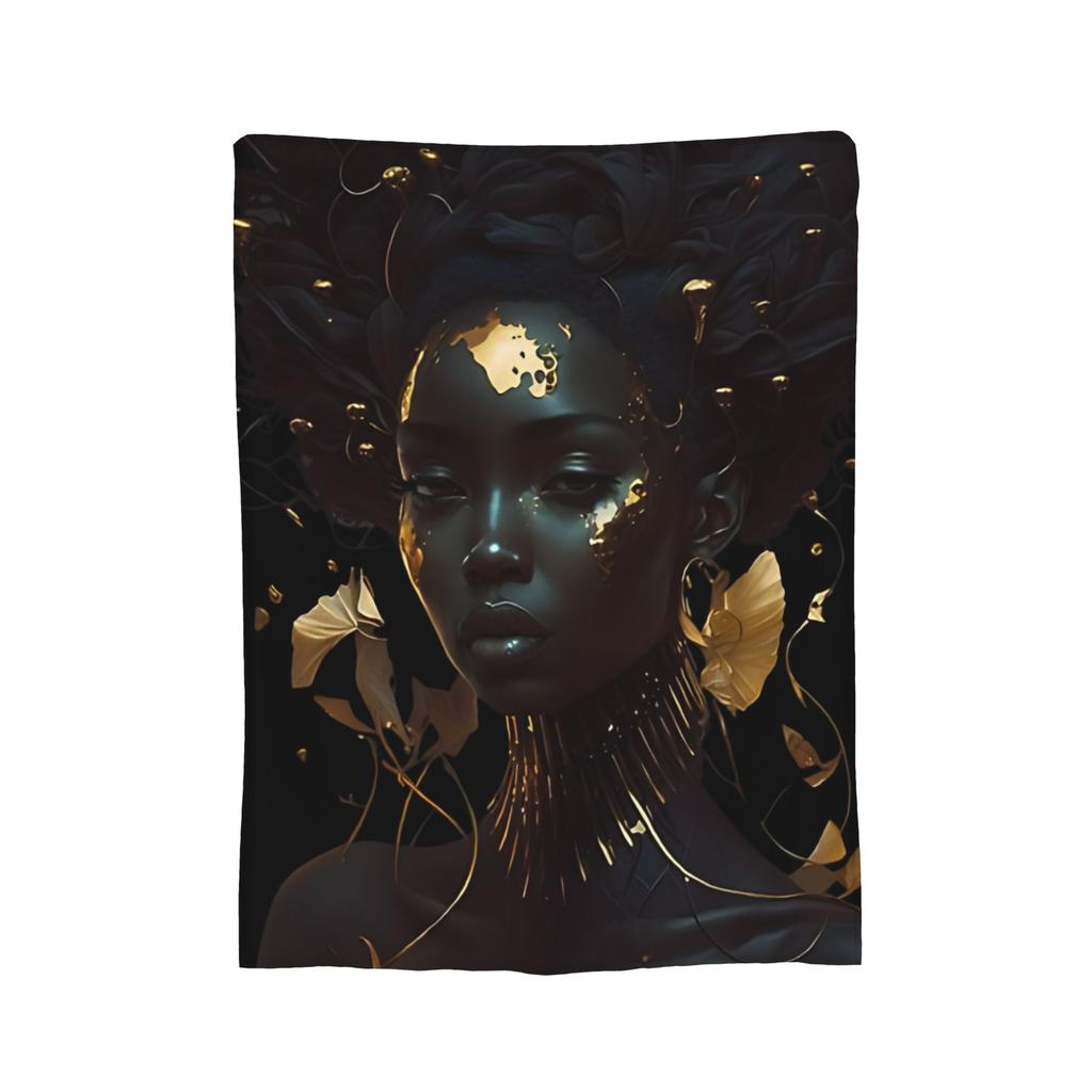 Tribal Artwork African Art Black And Gold Flannel Throw Blanket Blanket for Sofa Bedroom Warm Bed Rug,