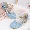 Summer New Fashion Girls' Leather Shoes, Princess Shoes, Children's Crystal Shoes, Soft-soled High-heeled Shoes for Little Girls' Runway Performances