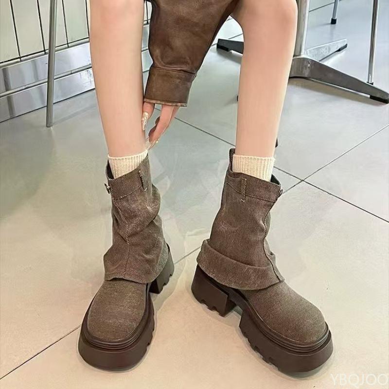 Height Increasing Anti Slip Thick Soled Women's Shoes Spring Autumn New Comfortable Thick Heel Simple Fashionable Women's Shoes