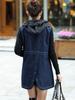 Real Shot Women's A-line Denim Windbreaker, Trendy Autumn-Winter Korean-Style, Mid-Length Plus Size, 36366