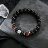 Frosted Map Stone Bracelet Men Double Layer Beads Titanium Steel Matching Wrist Jewelry