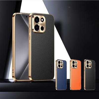 PU Leather Plating Shockproof Cover For OnePlus Turbo 6 6V Alloy Lens Protection Lichee Pattern TPU Frame Case For 1+ Turbo 6 V