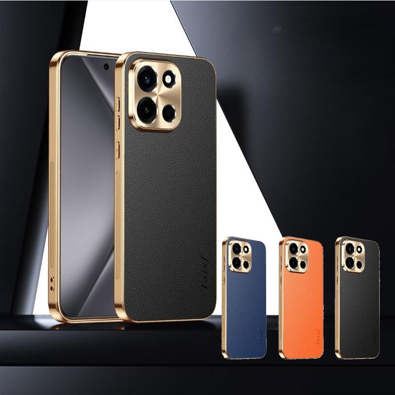 PU Leather Plating Shockproof Cover For OnePlus Turbo 6 6V Alloy Lens Protection Lichee Pattern TPU Frame Case For 1+ Turbo 6 V