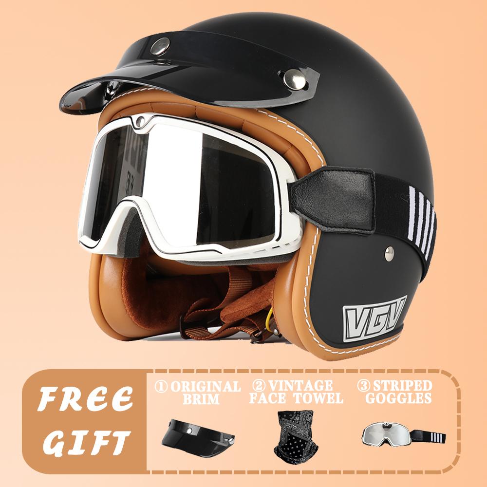 VGV DOT Certified Retro Cruise Motorcycle Helmet Men's and Women's Electric Vehicle All-season Riding Half Helmet Motorcycle 3/4