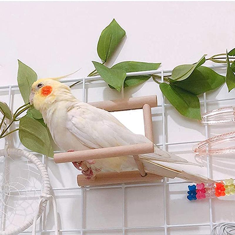 Wood Bird Mirror With Perch Stand Bird Toy Stand Bird Toy For Parrot Parakeets Cockatiels Cage Cage Parakeet Accessories