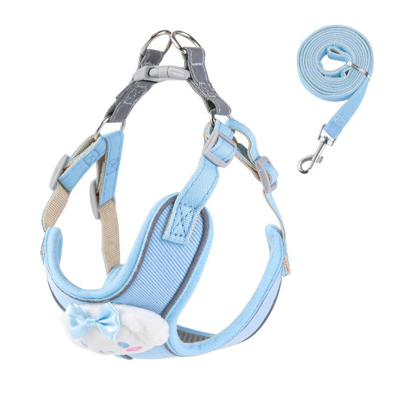 Dog leash, three-dimensional cute cartoon chest back small dog vest type anti-break free dog walking leash