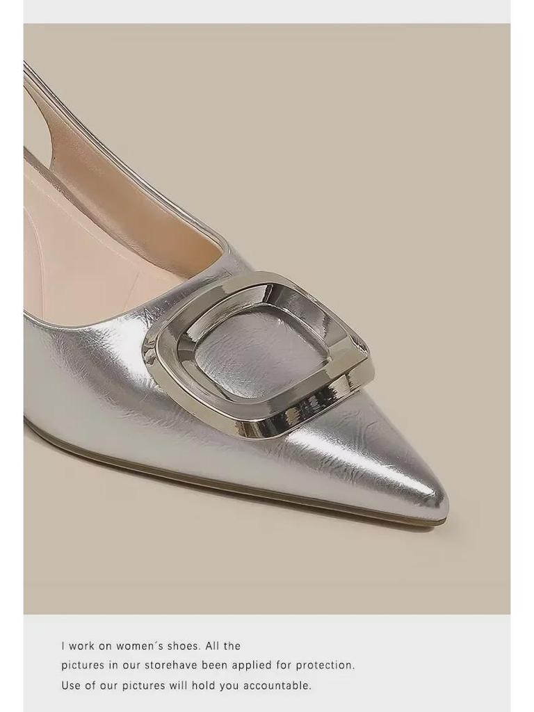 Damen Sandalen im französischen Stil mit niedrigem Absatz, atmungsaktiv, Stiletto, mit Schnallenriemen