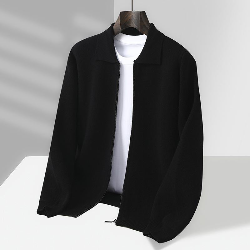 Мужской вязаный кардиган 100 чистая шерсть - Толстый свободный модный пиджак с лацканами на осеньзиму доступны большие размеры S чёрный 7990₽