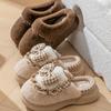 New Winter Plaid Butterfly Lace Cotton Slippers Women's Indoor Home Warmth Plush Cotton Slippers