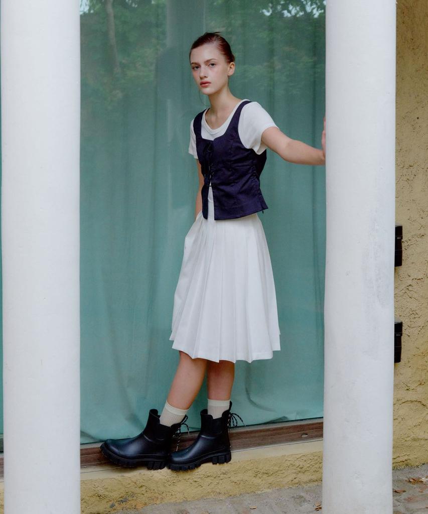 Jillstuart Acc [Free Shoelaces/Parts Included] Black Ribbon-Detailed Chelsea Mid-Length Rain Boots