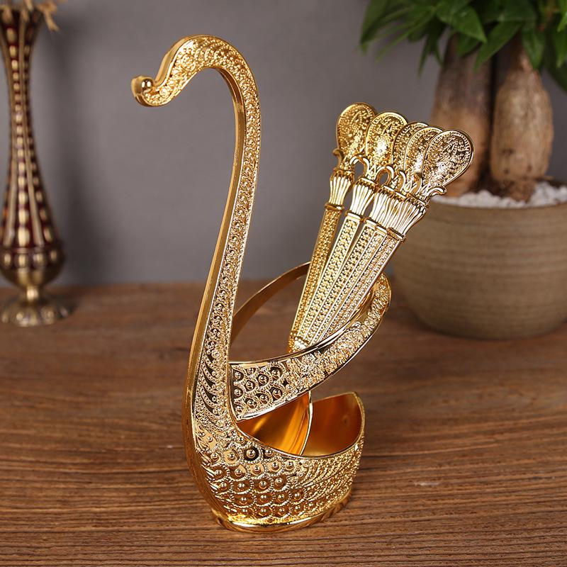 Creative fruit fork, dessert cake fork, dessert coffee spoon base, swan seat combination tableware set, large.