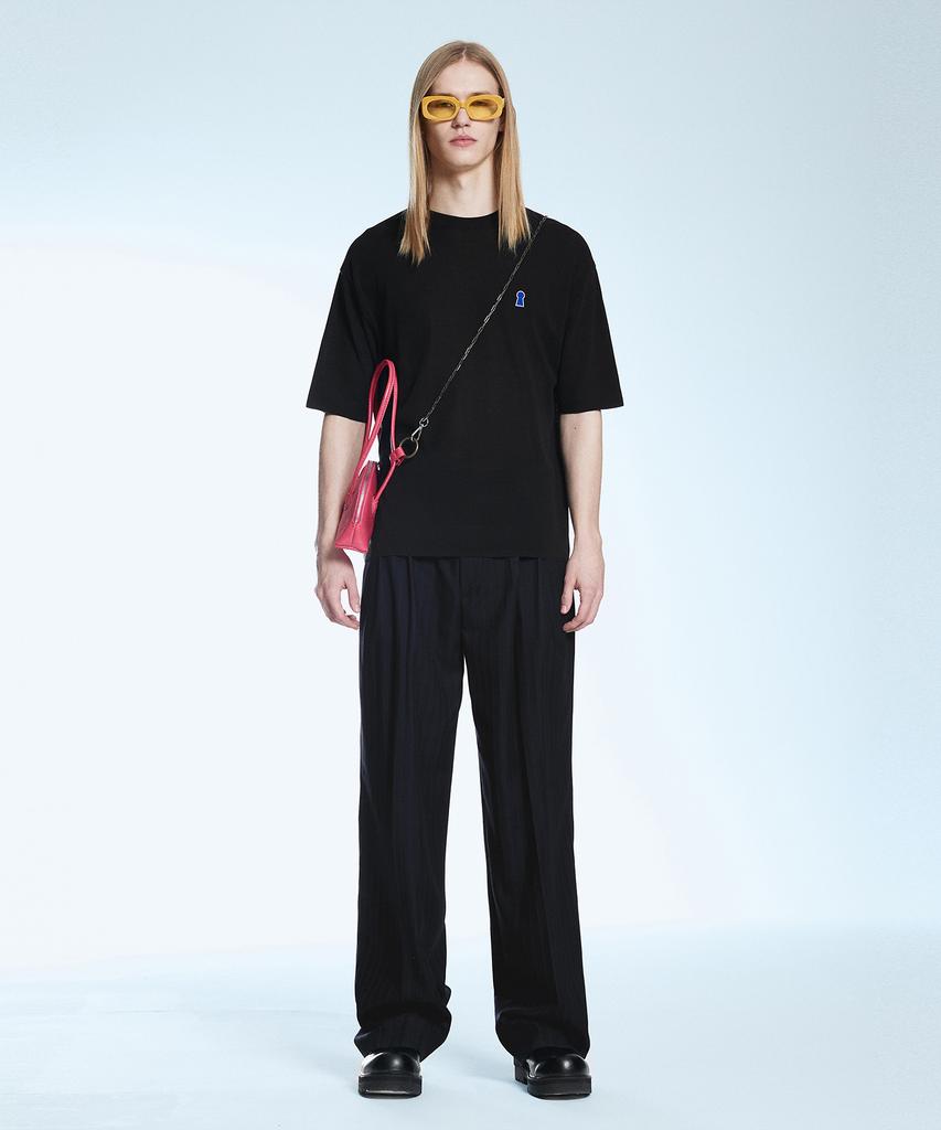 Sekeonmonollogeu Keyhole Round Short Sleeve Summer Knit Black Sekt006Black