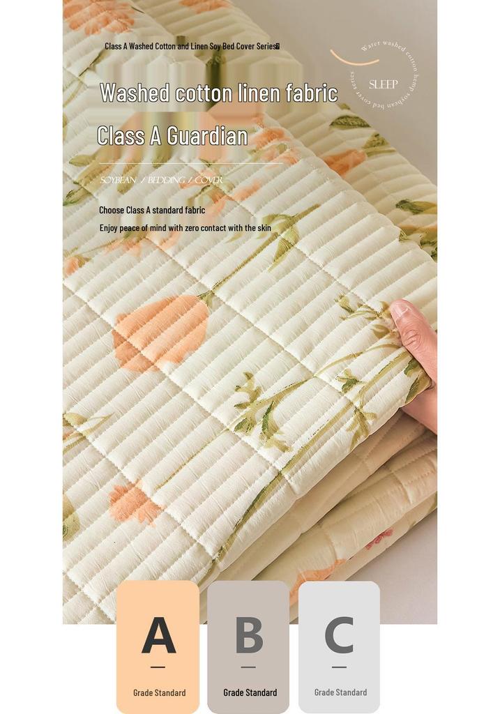 Class A Washable Cotton Linen Bedspread & Skirt Set - Quilted, Thickened, Machine Washable, 3-Piece