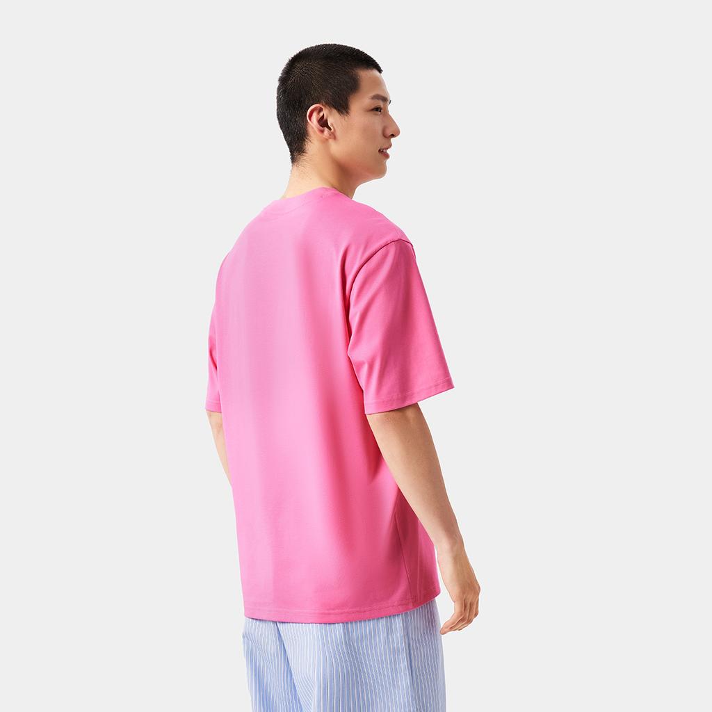 Li-Ning Comfortable Simple Letter Round Neck Breathable Versatile Loose Short Sleeve T-Shirt Men Tops Energy-Pink Square ATSV507-9
