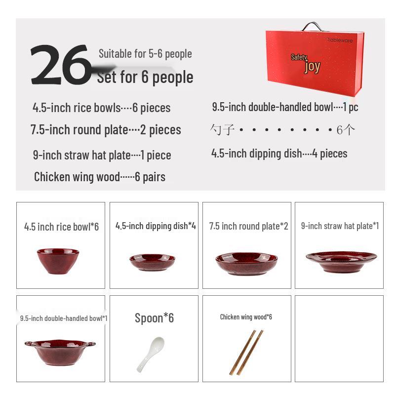 Set di Stoviglie in Ceramica Rossa Cotto in Forno: Ciotole, Piatti e Piatti in Stile Retrò con Decorazioni Sottosmalto per Uso Domestico.