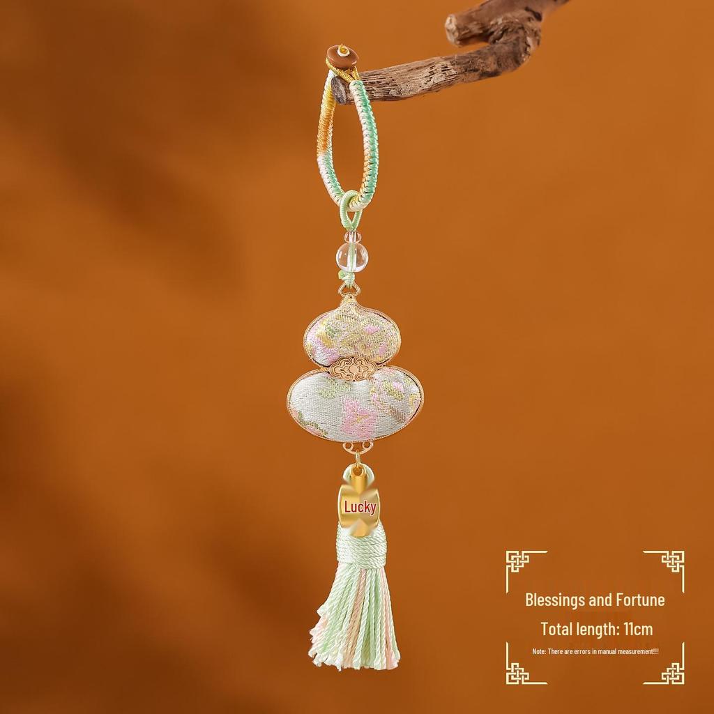 Handmade Chinese Style Song Brocade Gourd Butterfly Tassel Keychain & Double-Sided Pendant