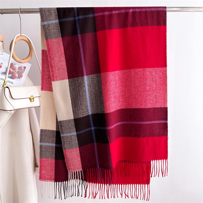 Unisex Korean Plaid Thick Winter Scarf with Tassels - Imitation Cashmere Shawl