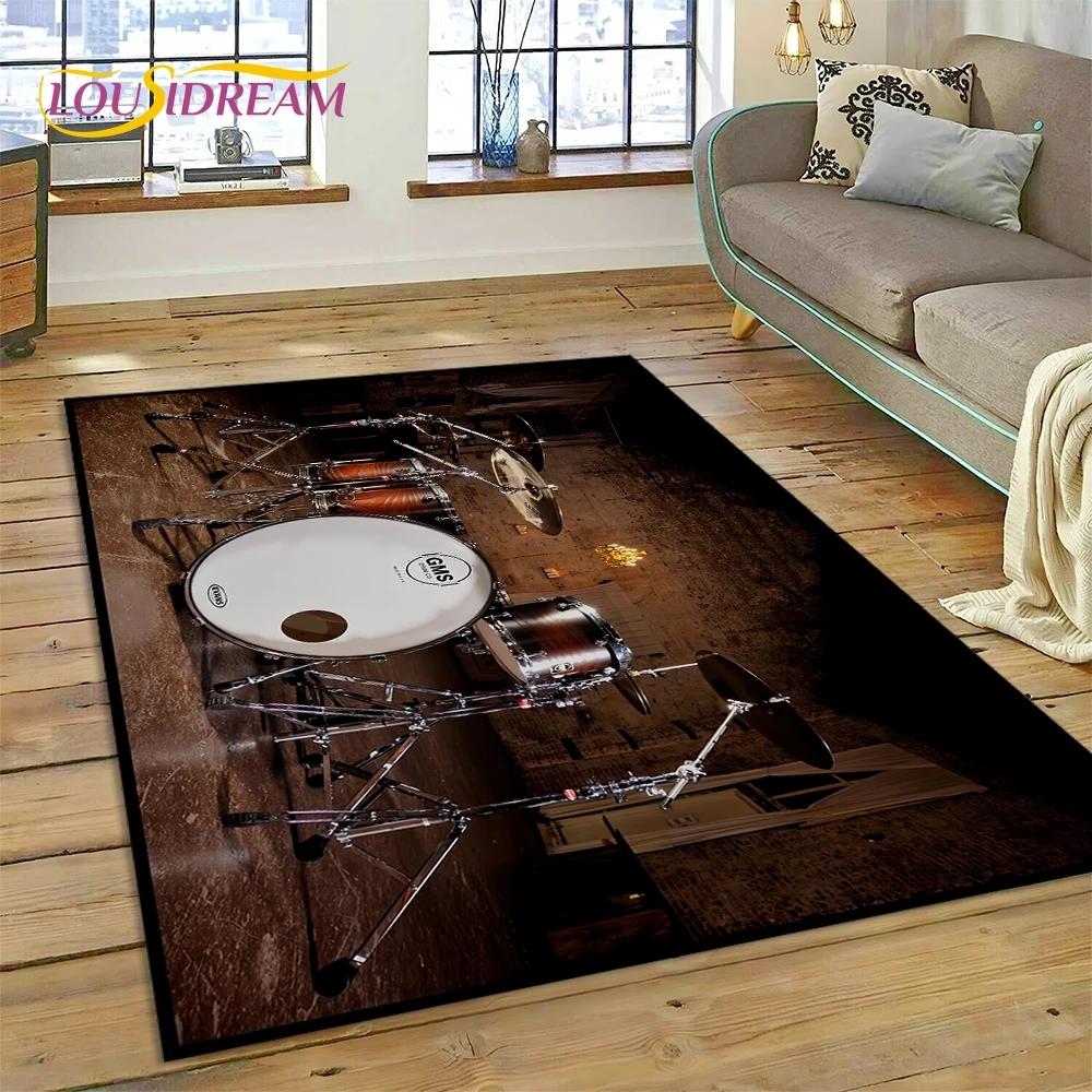 3D bicí sada Stojan na bicí Sada hudebních nástrojů Koberec do ložnice Obývací pokoj Domácí dekorace na pohovku, dětská velká dekorační podložka na podlahu