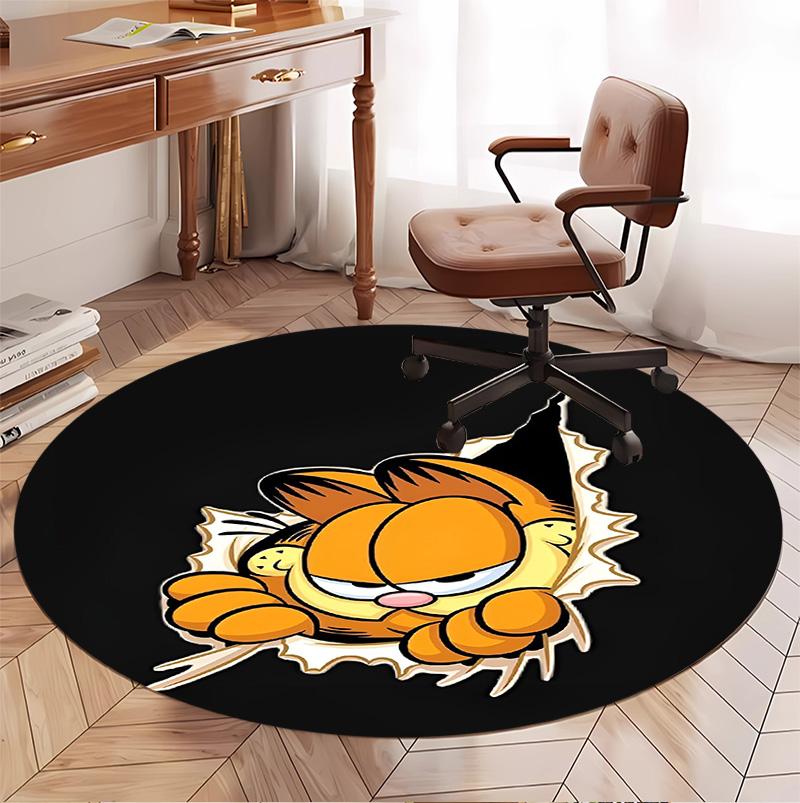 Garfield Pattern Round Rug, Indoor/Outdoor Mat, for Picnic, Gameroom, Bedroom, Office, Living Room, Home Decor Carpet, Birthday Gift