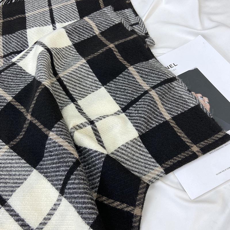 Eșarfă pentru femei, toamnă și iarnă, senzație high-end, șal cu ciucuri în carouri imitație de cașmir, eșarfă groasă și caldă pentru studenți