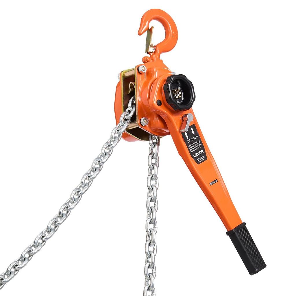 Manual Lever Chain Hoist, 1-1/2T 1500KG Capacity Heavy Duty Come Along, 6M Lift G80 Alloy Steel Chain With Dual Pawl Mechanical Brake, 360° Rotating