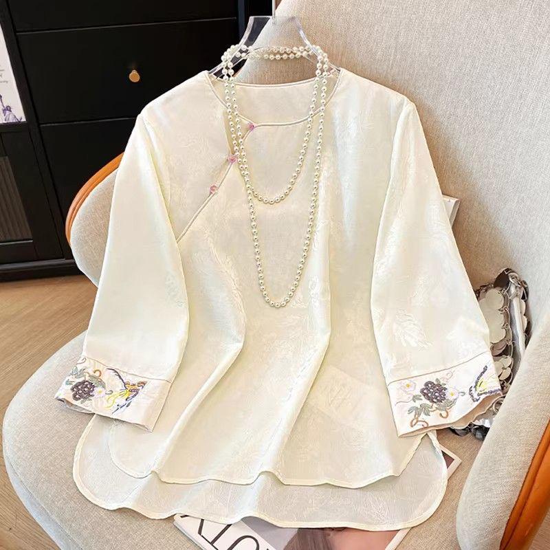 Артистичный ретро-топ с длинным рукавом из жаккарда - Большой размер 3XL абрикосовый