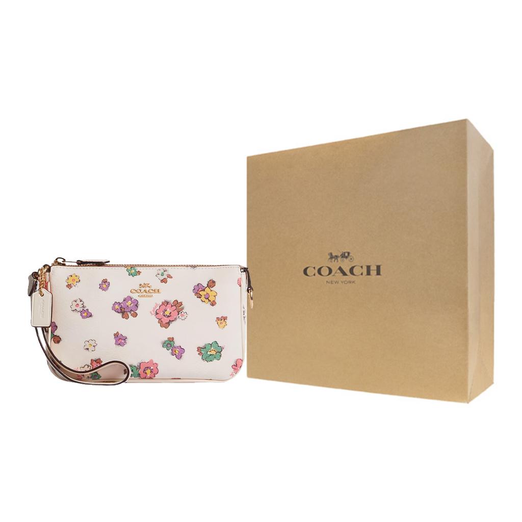 Coach Nolita 19 Zipper Floral Print Pebble Leather Clutch Women Clutch White CA738-IMCAH