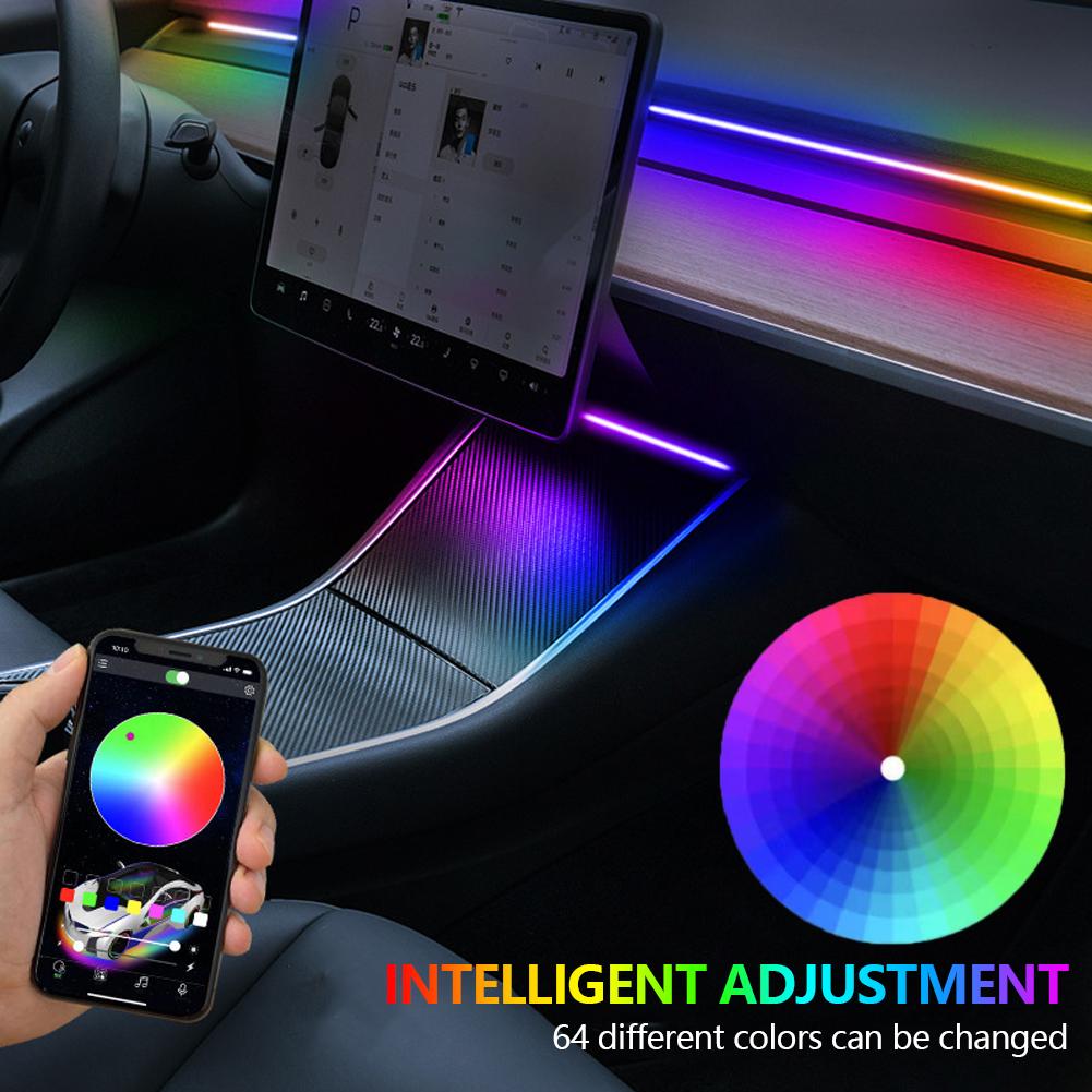 2 in 1 For Tesla Model 3 Y Car Ambient Lights USB APP Control Remote LED Interior Neon RGB Symphony Atmosphere Decorative Lamp