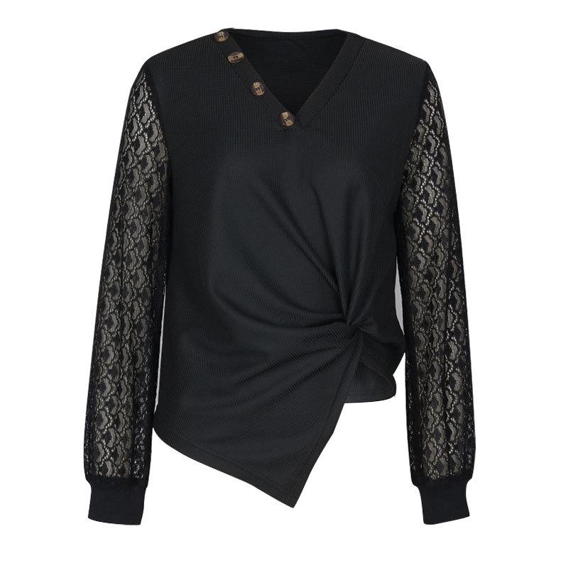 Spring and Autumn Women's Blouse Fashion Black Long Sleeve Comfortable Casual Top