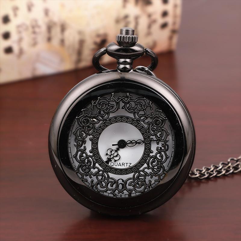 

Men S Vintage Hollow Out Circular Pocket Watch Chain Quartz Pocket Watch Souvenir Gift чёрный