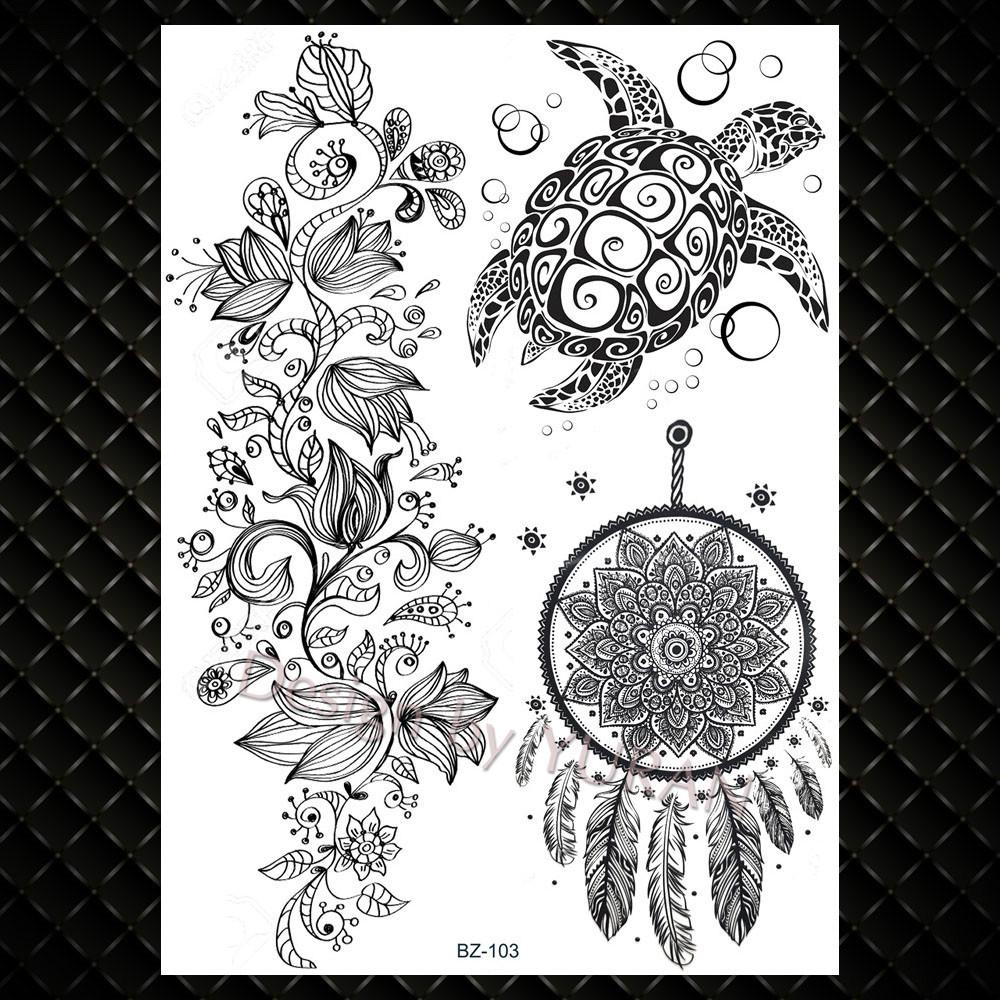 Water Transfer Women Black Chest Feather Tattoos Stickers Girls India Floral Temporary Tato Fake Sketch Arm Lace Tattoo Supplies