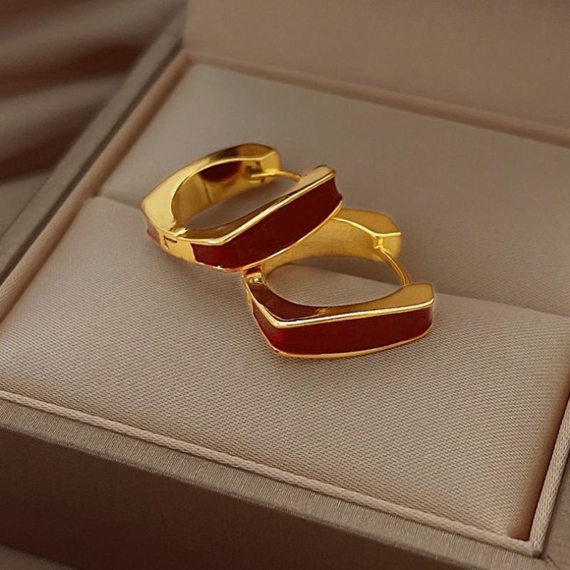 Temperament Gold Color Geometric Square Hoop Earrings For Women Fashion Personality Daily Commuting Jewelry Accessories