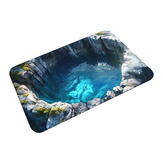 3D Depth Floor Mat Diatomaceous Earth Absorbent Bottomless Pit Bath Mat Non-Slip Optical Illusion Rug for Bathroom Bedroom Living Room Decor