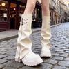 Thick-soled Tube Boots Stacking Boots Women's New Heightening Western Boots Long Boots High Knight Boots White High Heel Black