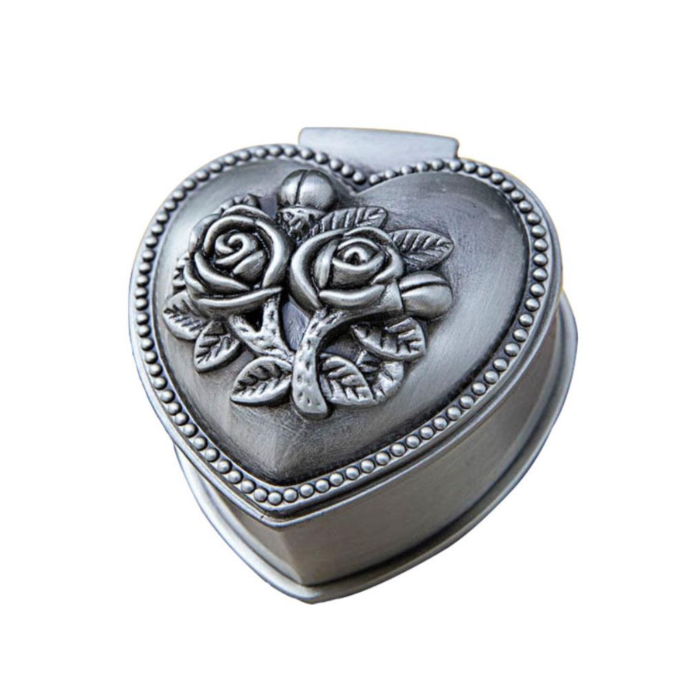 Vintage Flower Metal Jewelry Box Dustproof Ring Trinket Storage  Christmas Gift