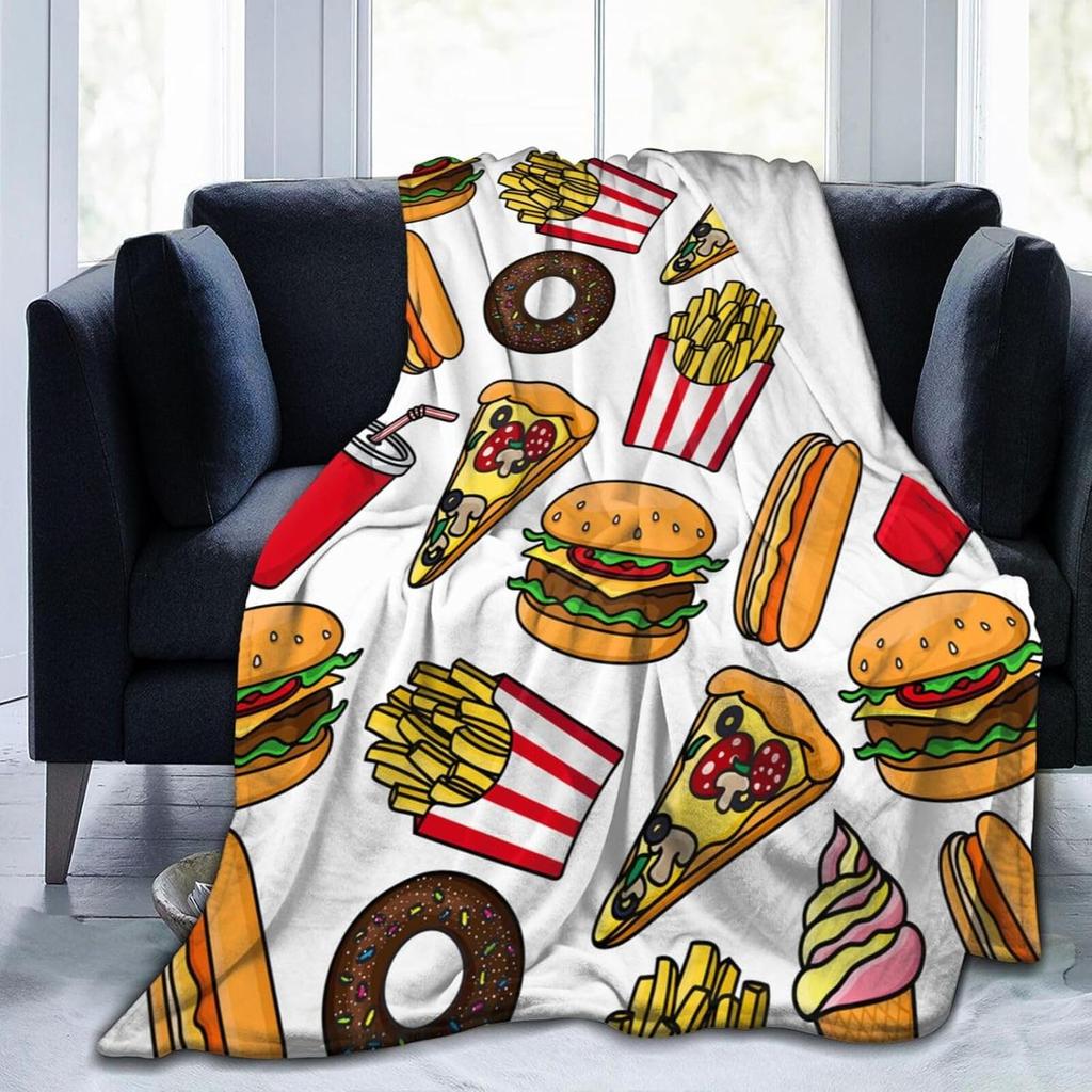Pizza Blanket Throw Sausage Pizza Flannel Blanket for Kids Teen Boys Girls Fast Food Themed King Queen Full Size Super Soft Warm