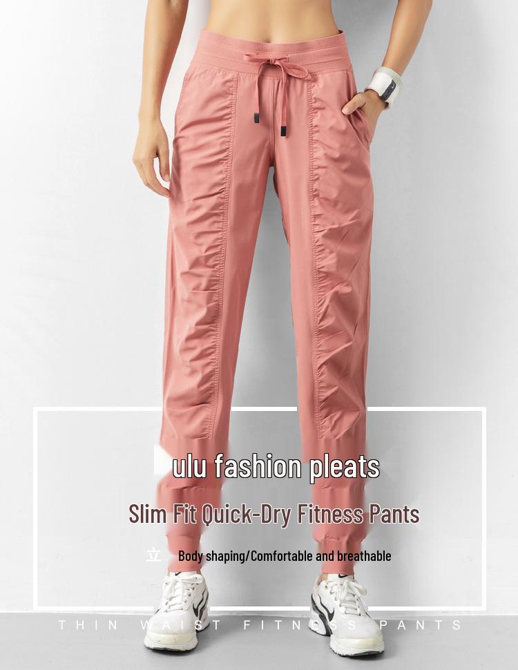 Lulu Women's Lightweight Quick-Dry Pleated Joggers - Breathable, Loose, Slimming, Casual Fitness Pants for Summer Running